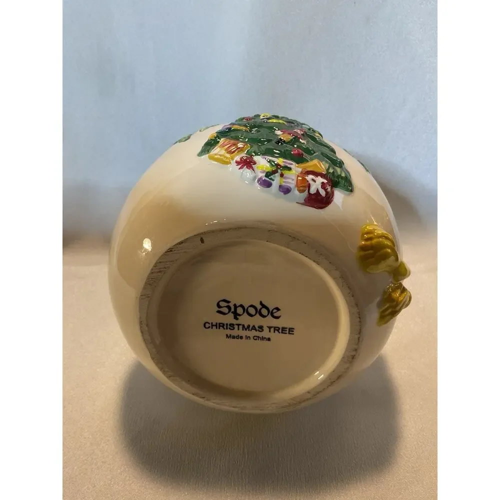 Spode Christmas Tree Teddy Bear Gifts Ceramic Cookie Candy Jar w/Lid 7